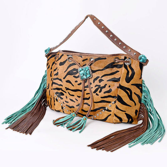 LS Western - ADBG989 American Darling Hair-On Cowhide Western Leather Hobo Bag with Fringes - ADBG989C