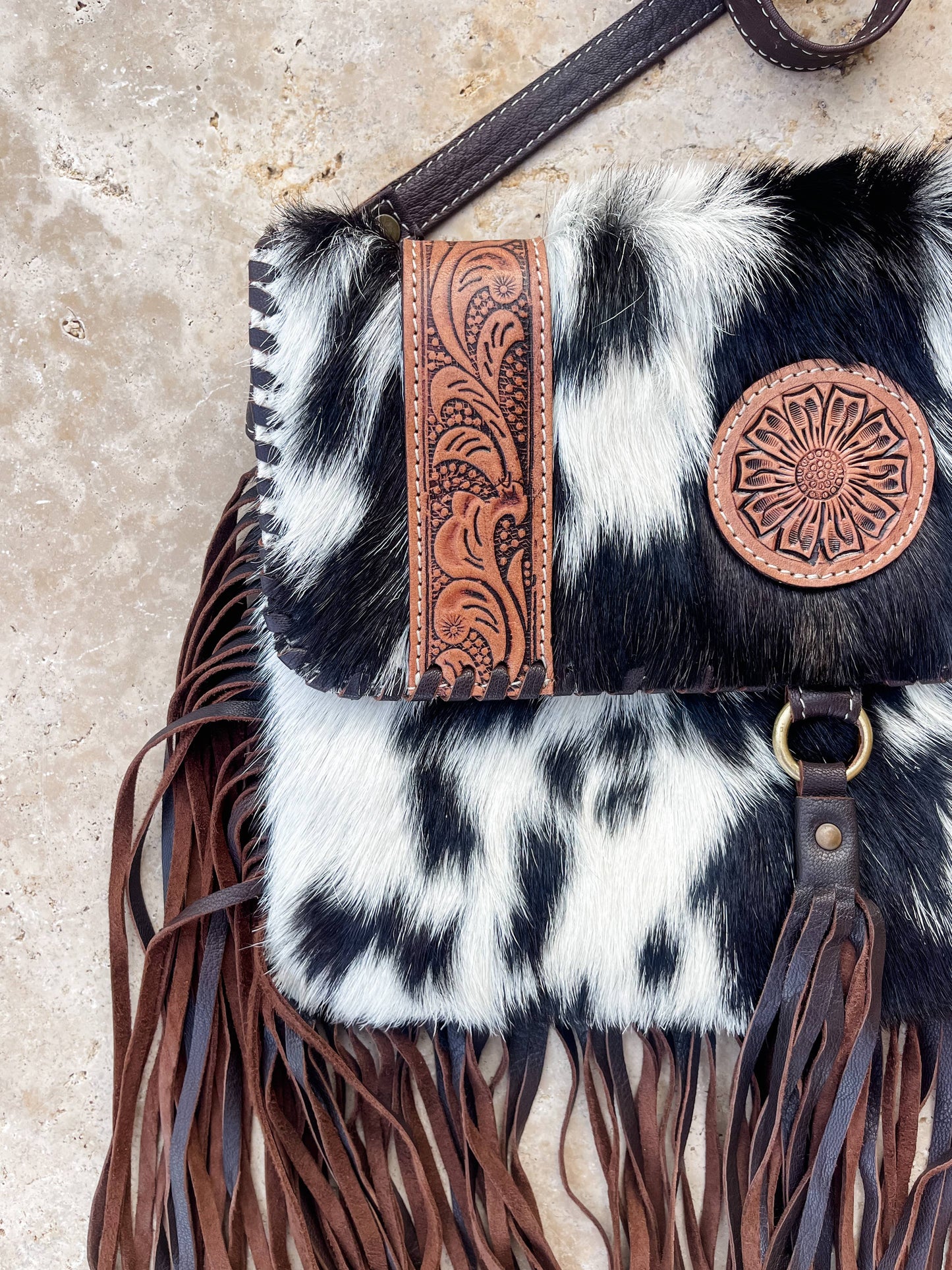 Boho Ranch Shop - THE REGINA CROSSBODY cowhide purse bag - BLACK LEATHER