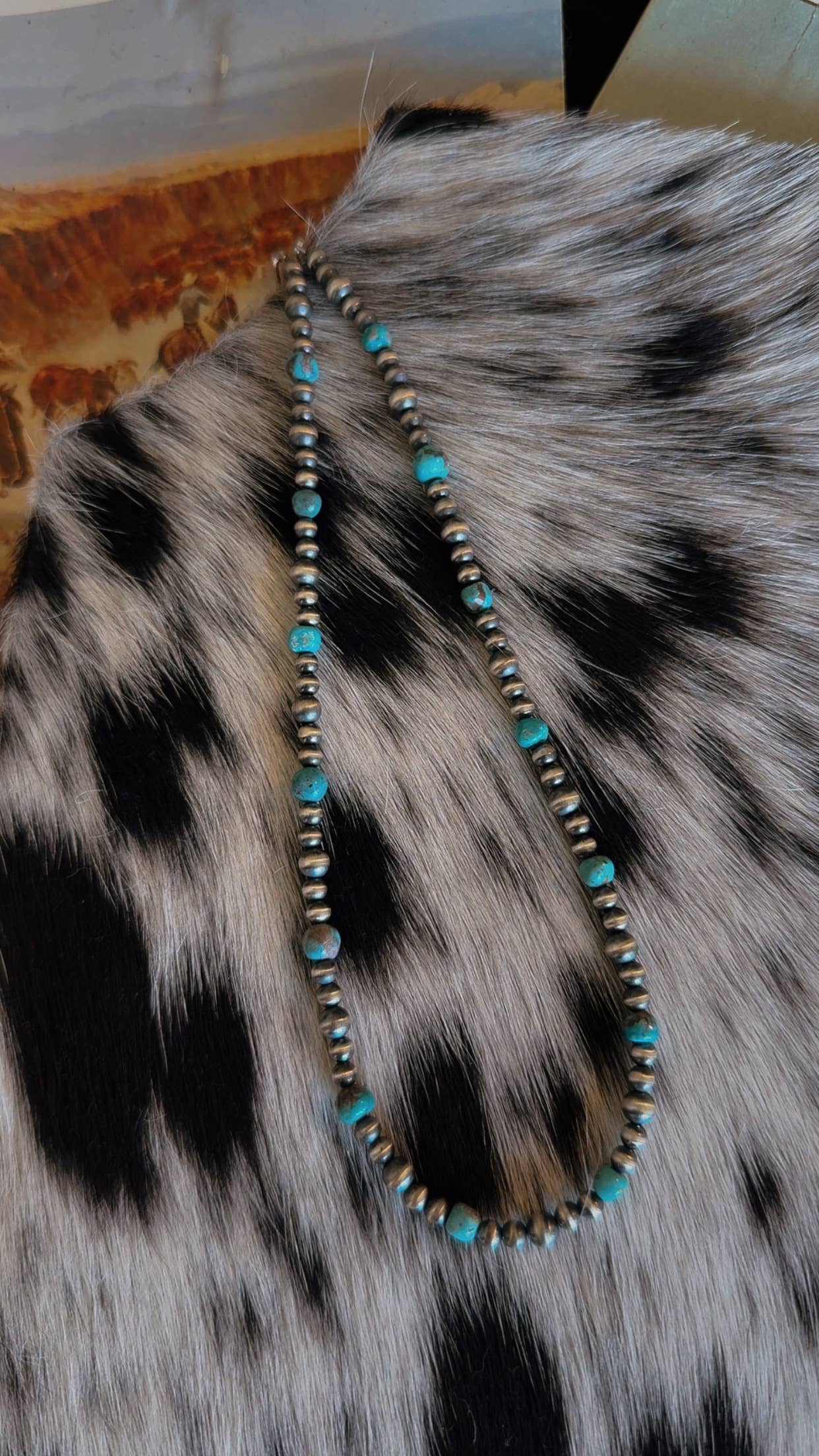 Z Bars Jewelry - #058 Genuine Turquoise & Sterling Pearls Necklace  - 18"