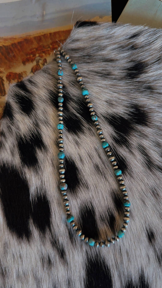 Z Bars Jewelry - #058 Genuine Turquoise & Sterling Pearls Necklace  - 18"