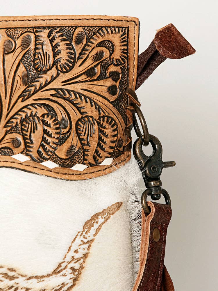 LS Western - LC-ADBGS146 Western Crossbody Bag - Tooled Leather & Hair-On Hide - ADBGS146AR