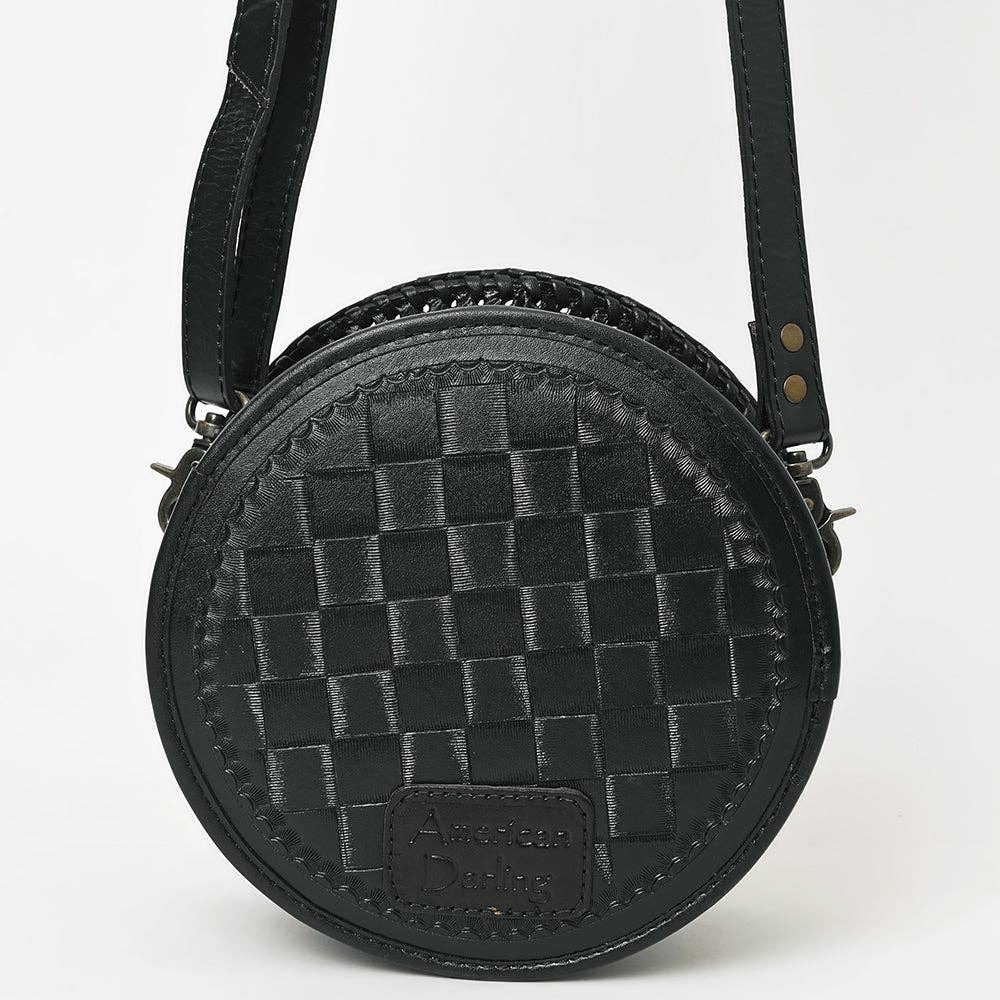 LS Western - ADBG1461 American Darling Western Leather Canteen Bag with Hand-Tooled Floral Detailing | Genuine Leather Crossbody - ADBG1461A