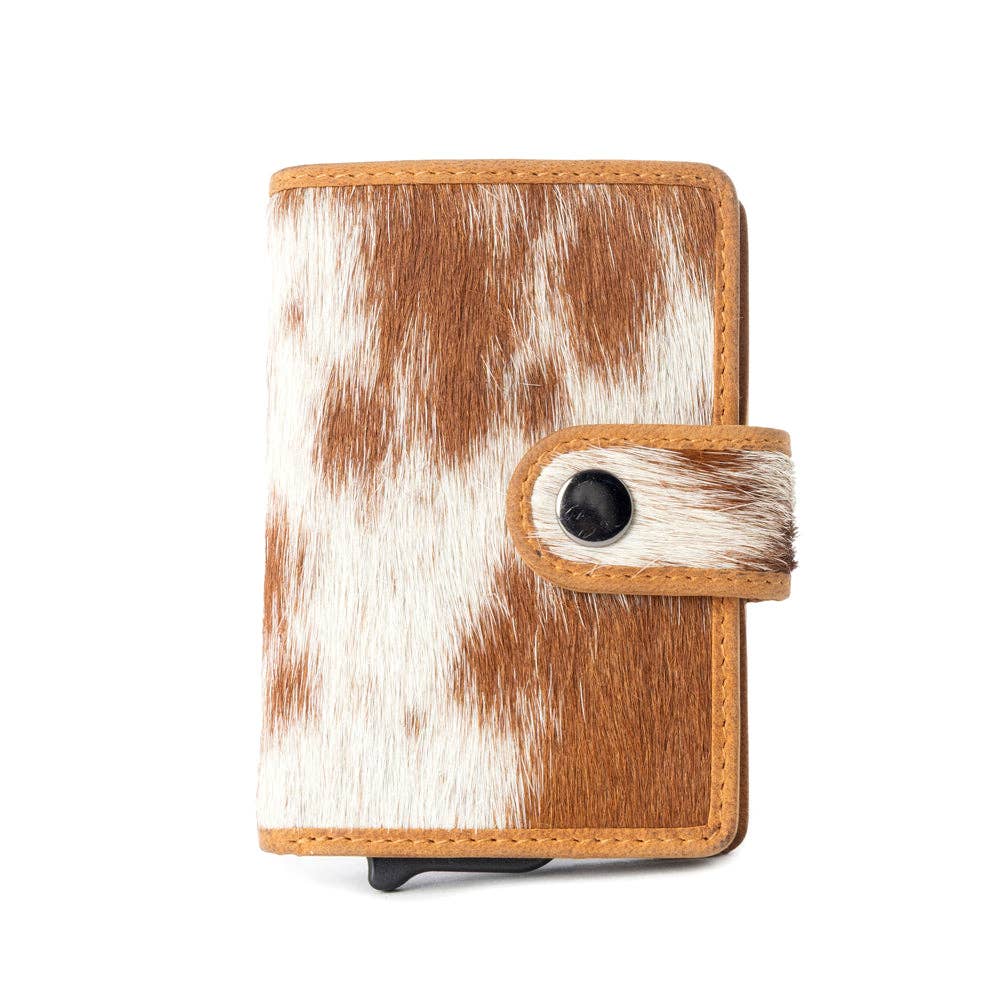 Myra Bag - Dune Star Hairon Leather Credit Card Holder in Brown & White - Brown & White