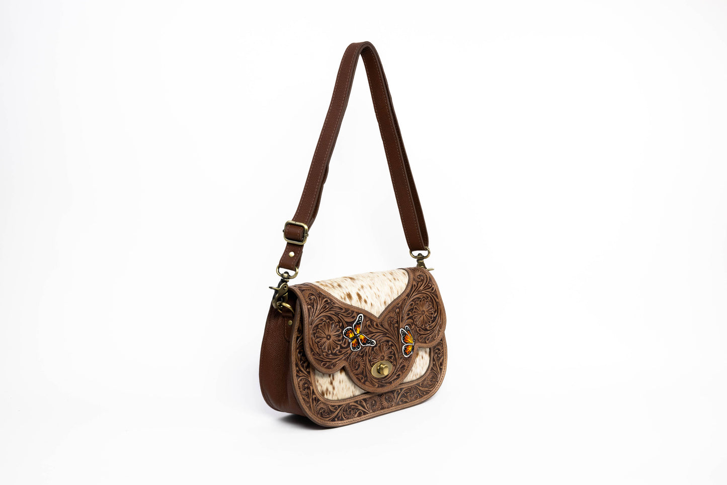 Leather Impressions Inc - Brown Scalloped Flap Purse with Butterfly ABHB 18-25206