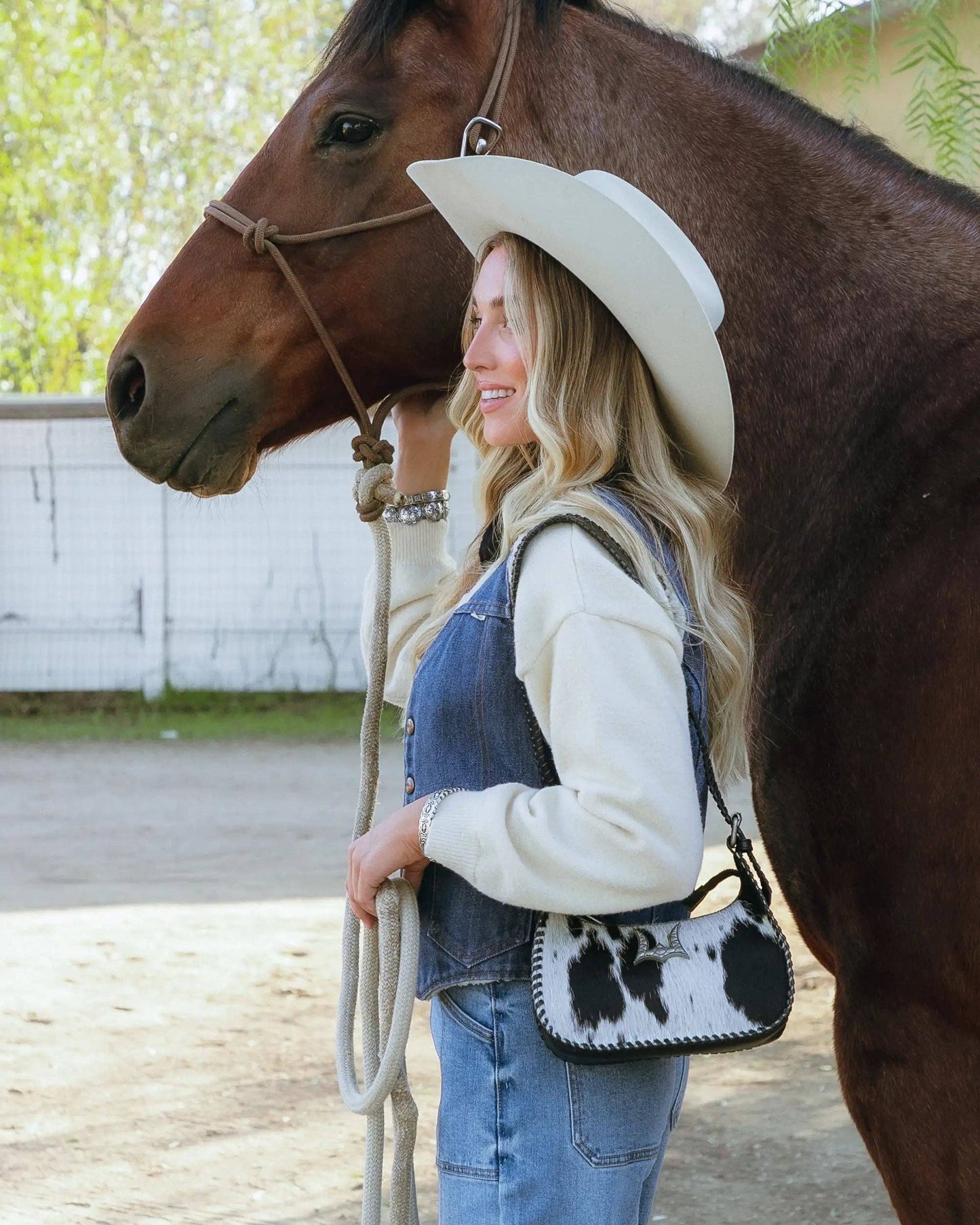 Loyal West - Dannia Medium Purse In Black & White Cowhide