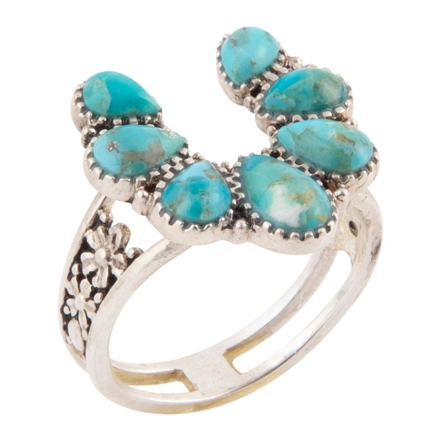 Barse Jewelry - Floral Blue Turquoise and Silver Ring - 8
