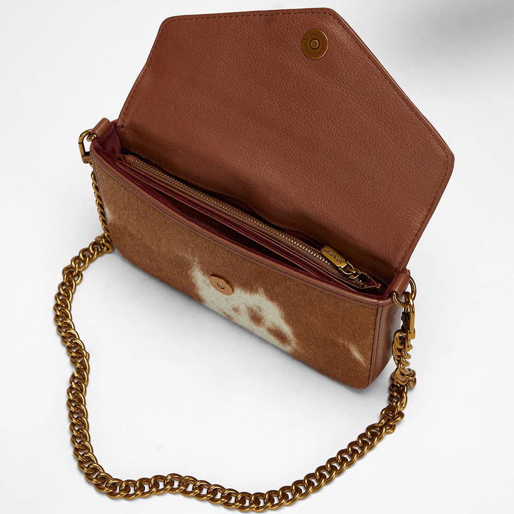 Myra Bag - Loyal West The On The Go Mini Chain Bag- In Brown & White Cowhide And Calfskin - Single