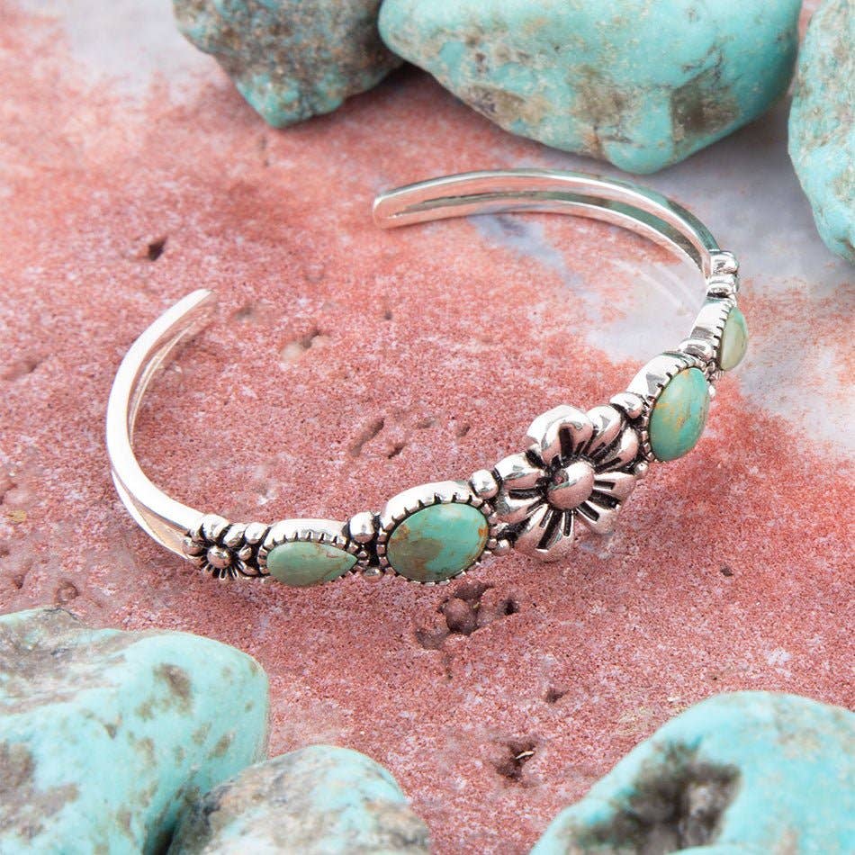 Barse Jewelry - Floral Blue Turquoise and Silver Cuff Bracelet