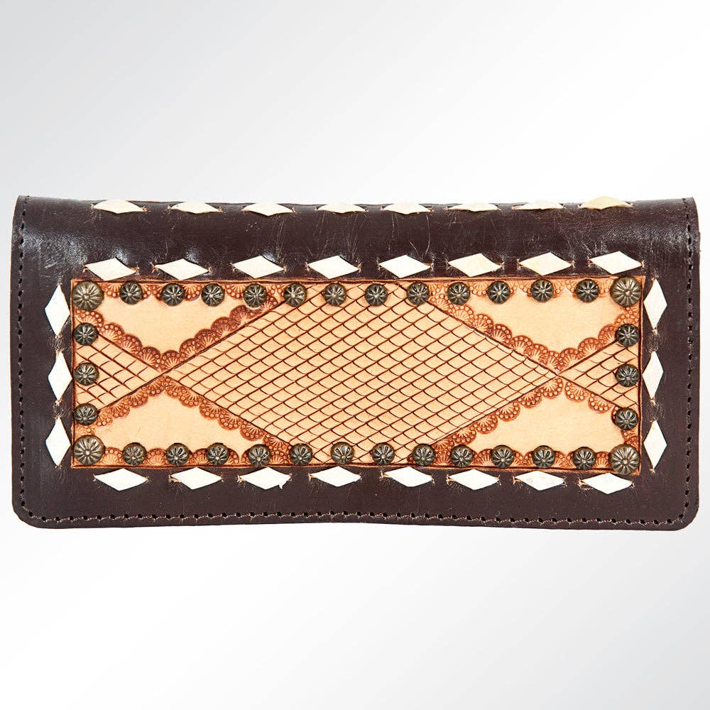 Western Hand Tooled Genuine Leather Floral Crossbody Wallet Clutch