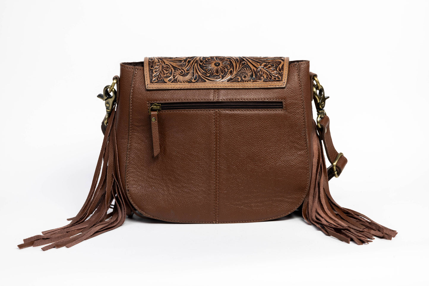 Brown Saddle Purse with Butterfly Fringe