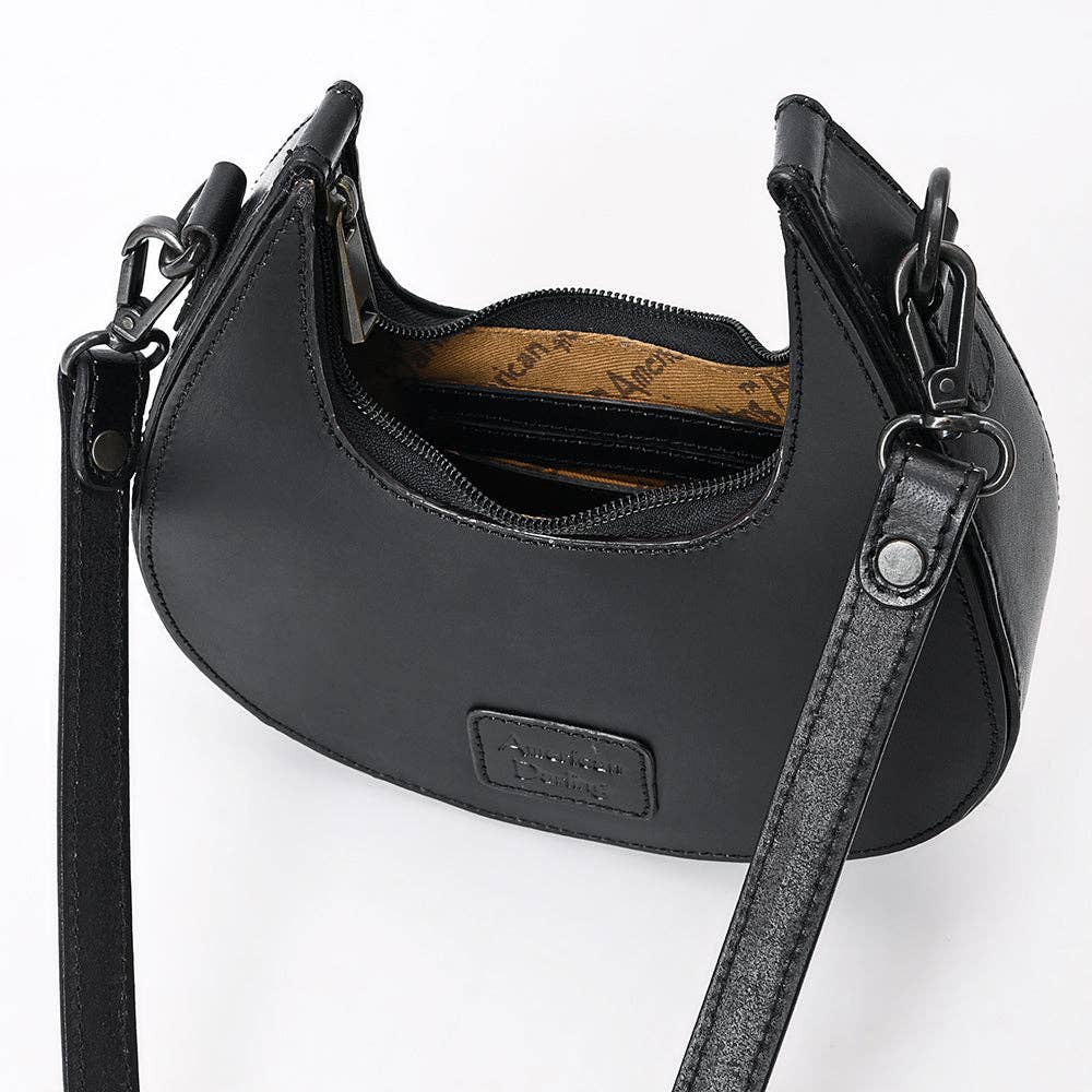 Black Half-Moon Hand-Tooled Leather Crossbody Bag - American Darling