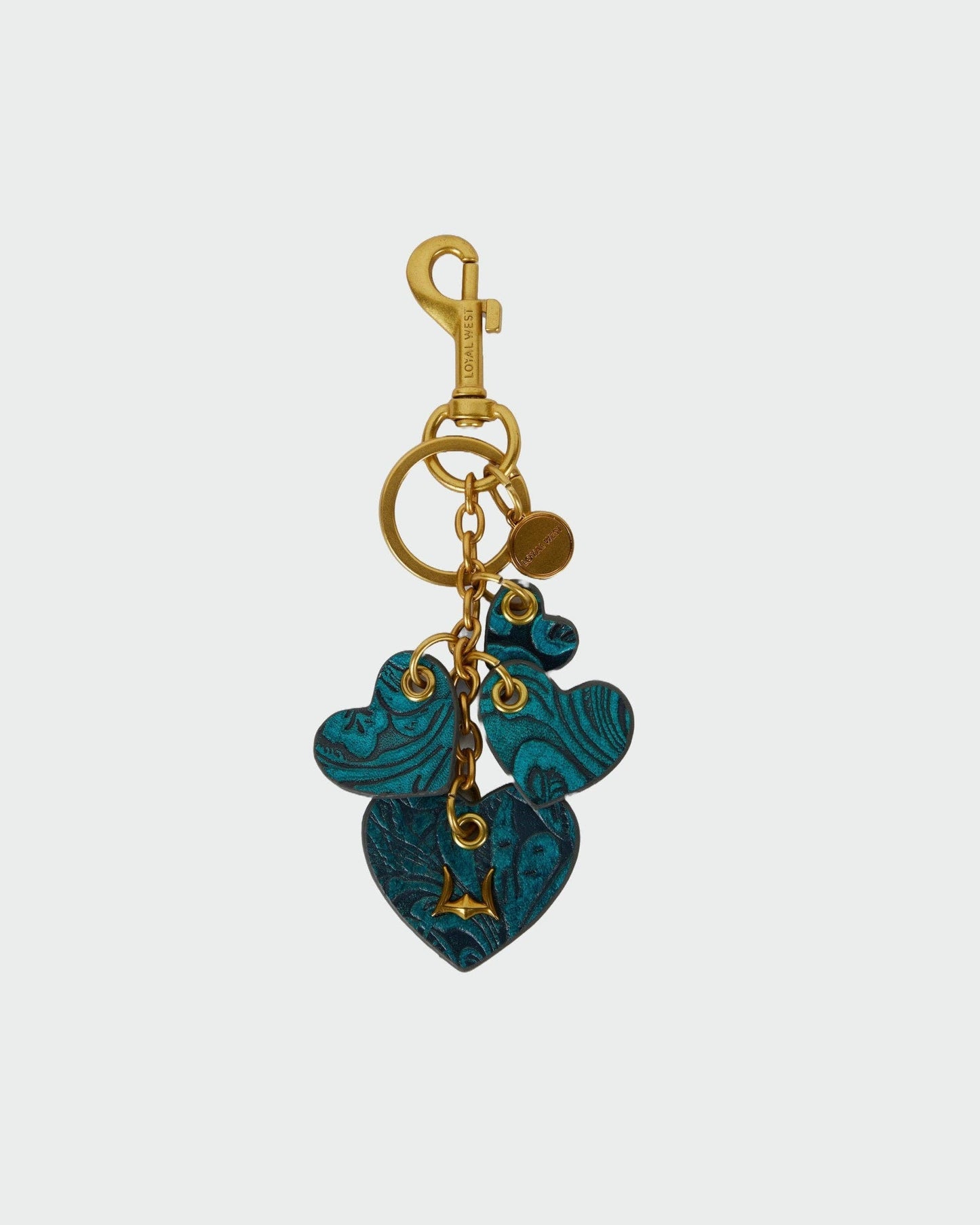 Myra Bag - Loyal West Heart Shape Keychain In Hand Finished Embossed Leather -  Brown - Single