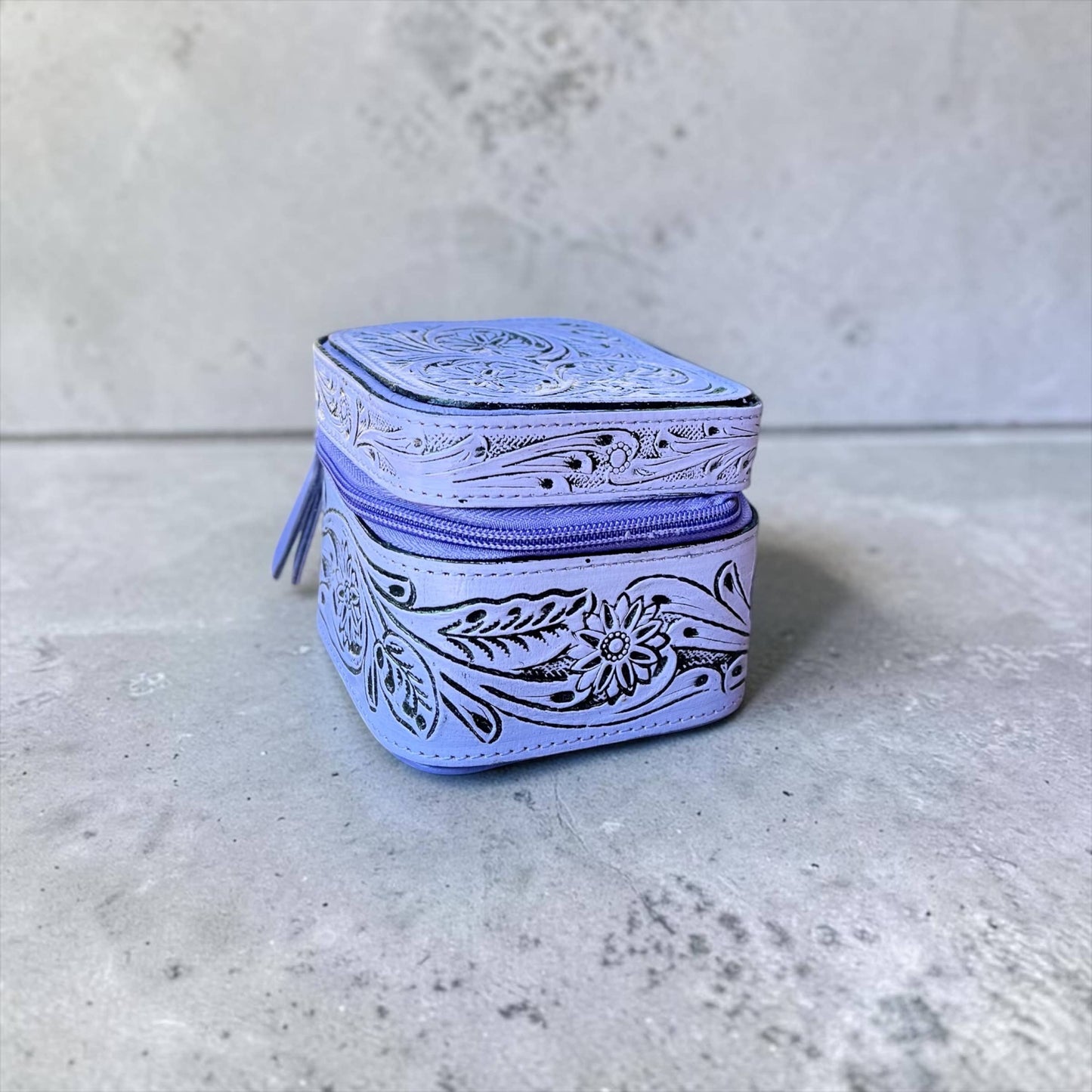 Purple small tooled leather jewelry box
