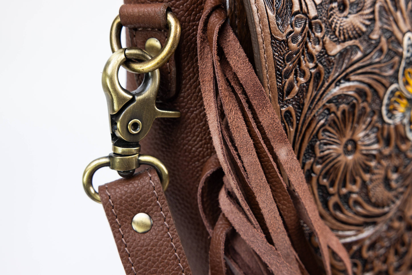 Brown Saddle Purse with Butterfly Fringe