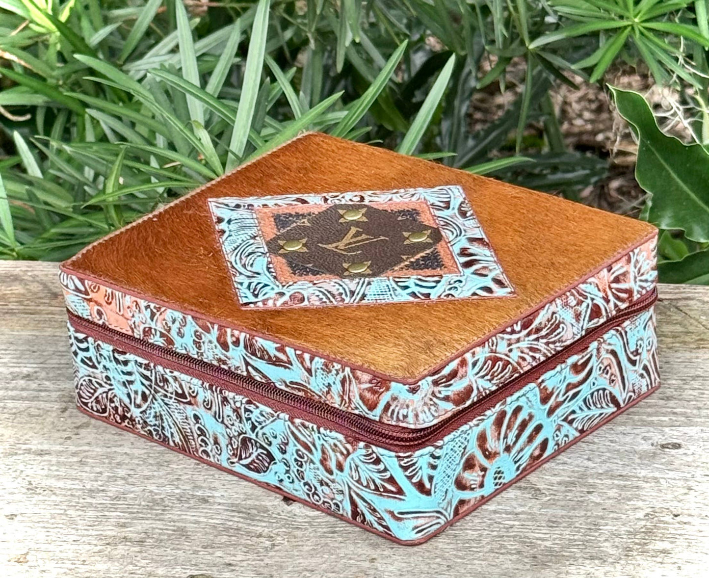 Southern Junkie Gypsy Boutique - Upcycled LV Cowhide Leather Jewelry Box Case Western