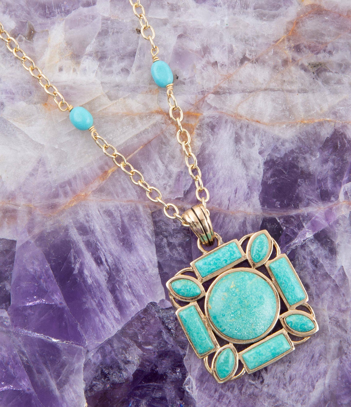 Barse Jewelry - Squared Up Green Turquoise Pendant Necklace