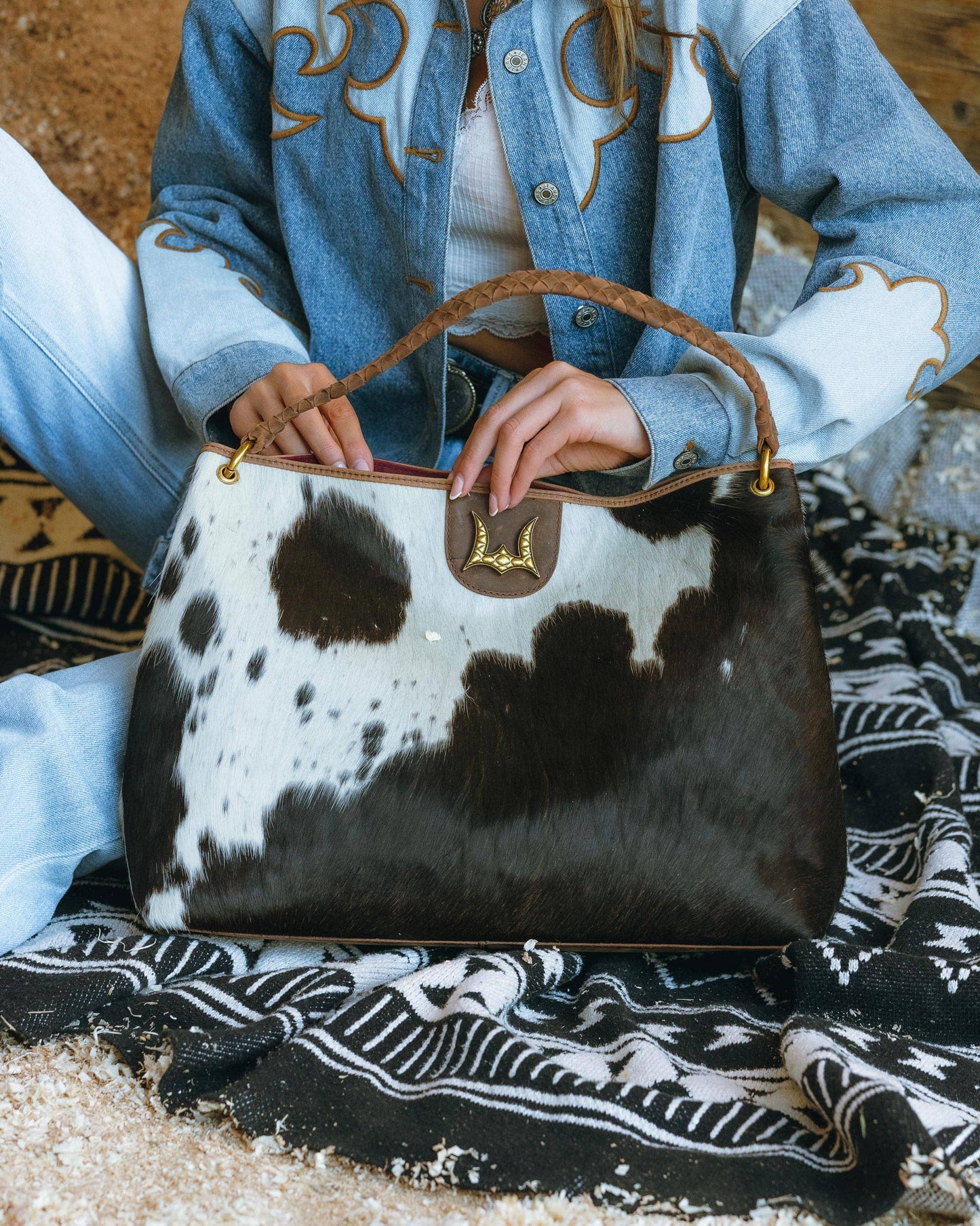 Loyal West - Lw Large Hobo Bag In Black & White Cowhide