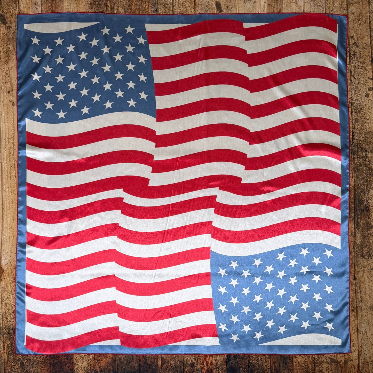 AMERICAN FLAG PRINT SILK WILD RAG 31X31 - Blue/Ivory/Red
