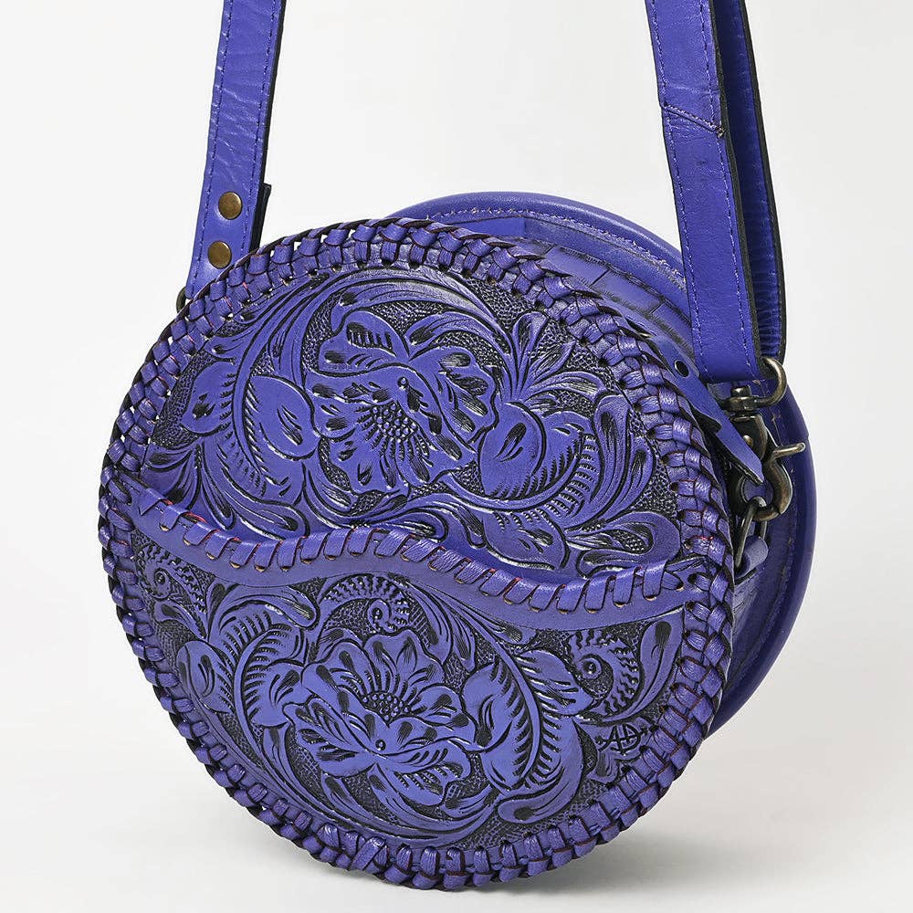 LS Western - ADBG1461 American Darling Western Leather Canteen Bag with Hand-Tooled Floral Detailing | Genuine Leather Crossbody - ADBG1461A