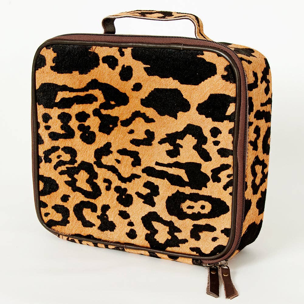 American Darling Leopard Print Cowhide Makeup Bag Travel Organizer - ADBGA226