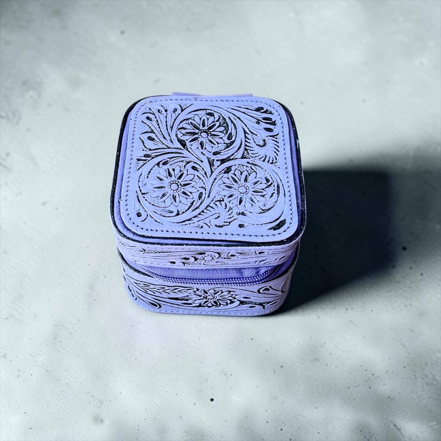 Purple small tooled leather jewelry box