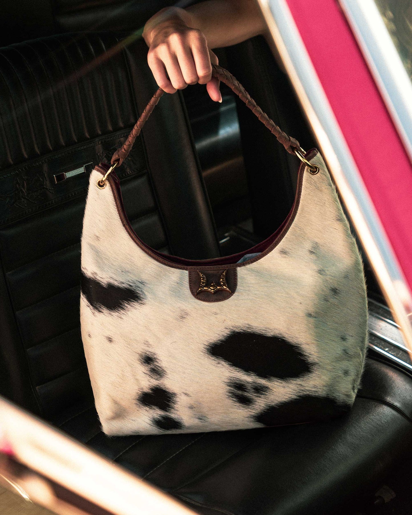Loyal West - LW Large Purse - Black & White Cowhide With Oiled Ruby Leather