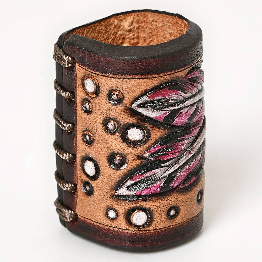 LS Western - Hand Tooled Leather Scarf Ring Vegetable-Tanned Scarf Slide - ADSRG104H