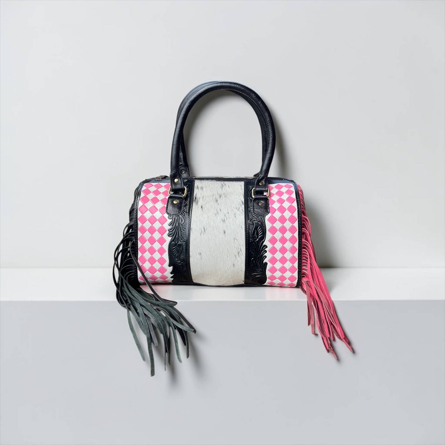 Pink/black checker speedy bag 
