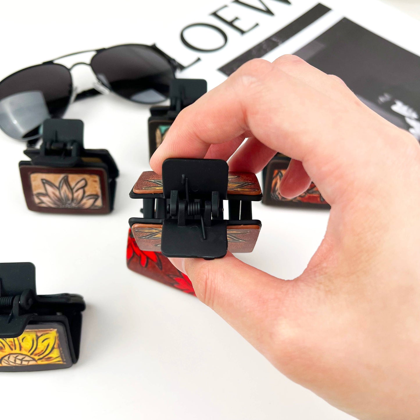 mildstyles - Western cowboy style leather square hair claw clip - F