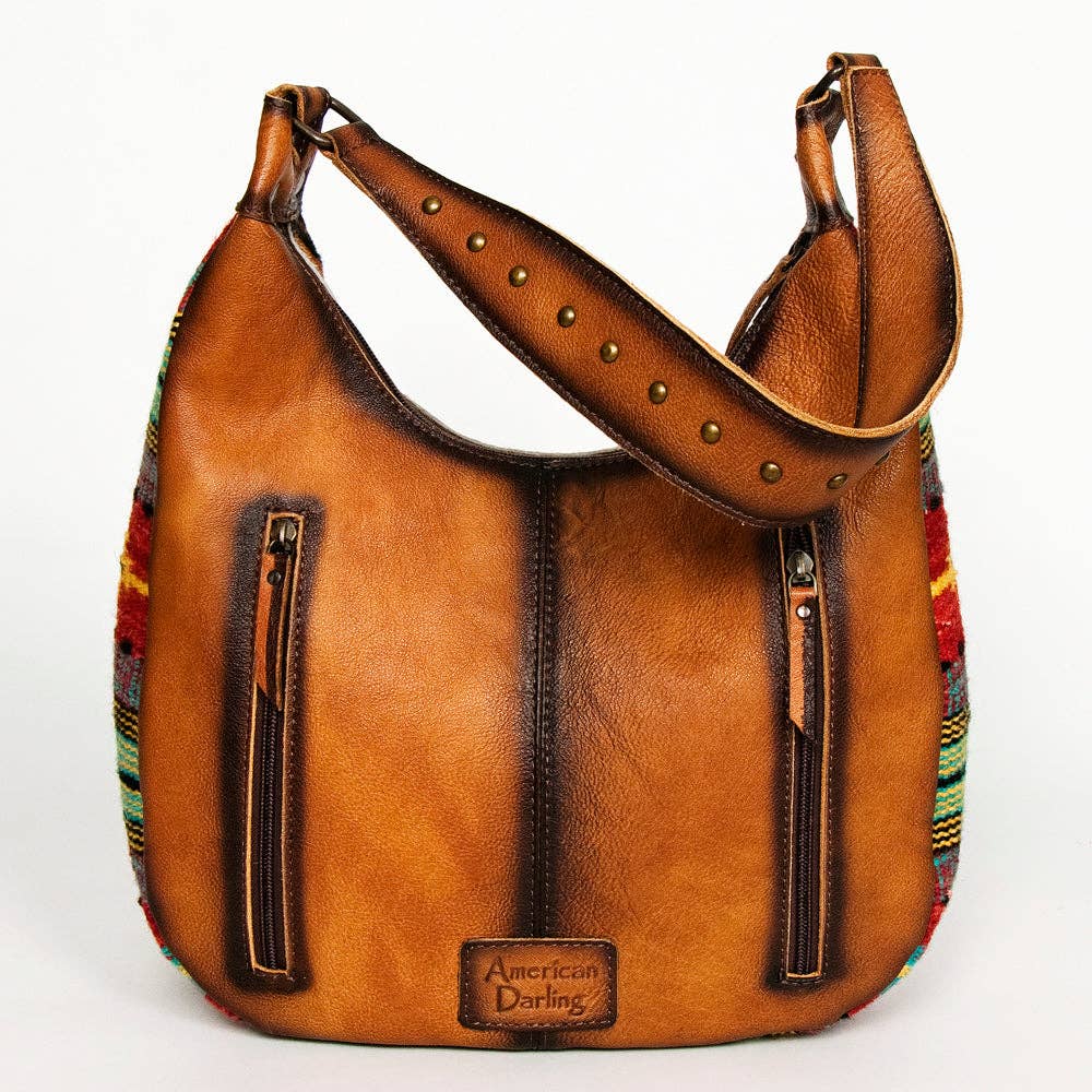American Darling Hair-On Cowhide Hobo Bag with Handwoven Saddle Blanket Sides Western Leather - ADBG1031B