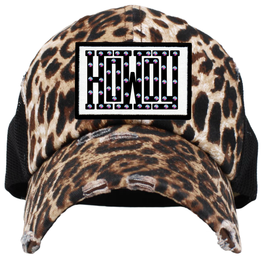 Howdy Rhinestone Graphic Patch Cap  - Leopard Trucker