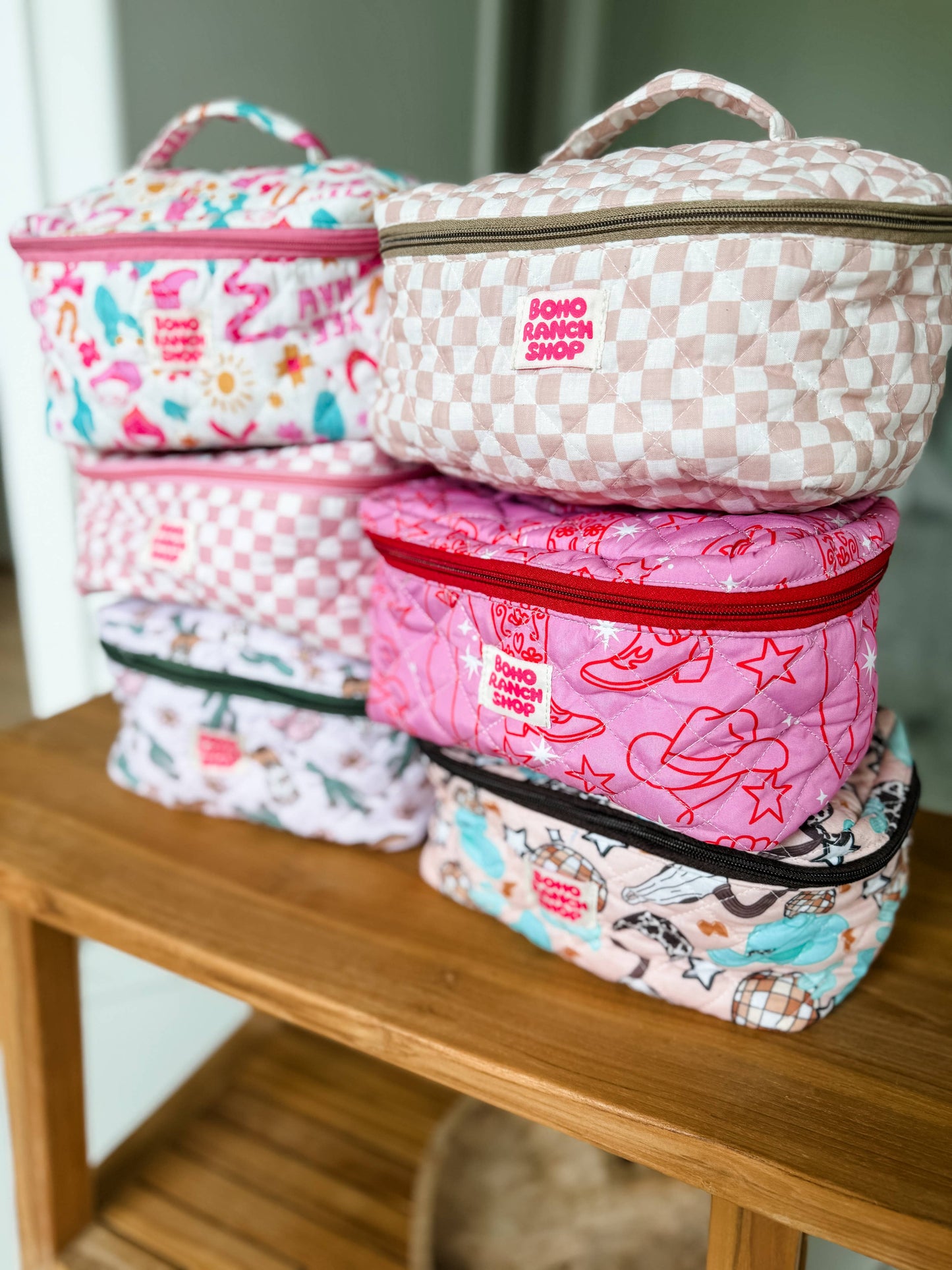 Boho Ranch Shop - Quilted Western Makeup Bag  | Cowgirl Cosmetic Bag Fabric  - CACTUS CUTIE