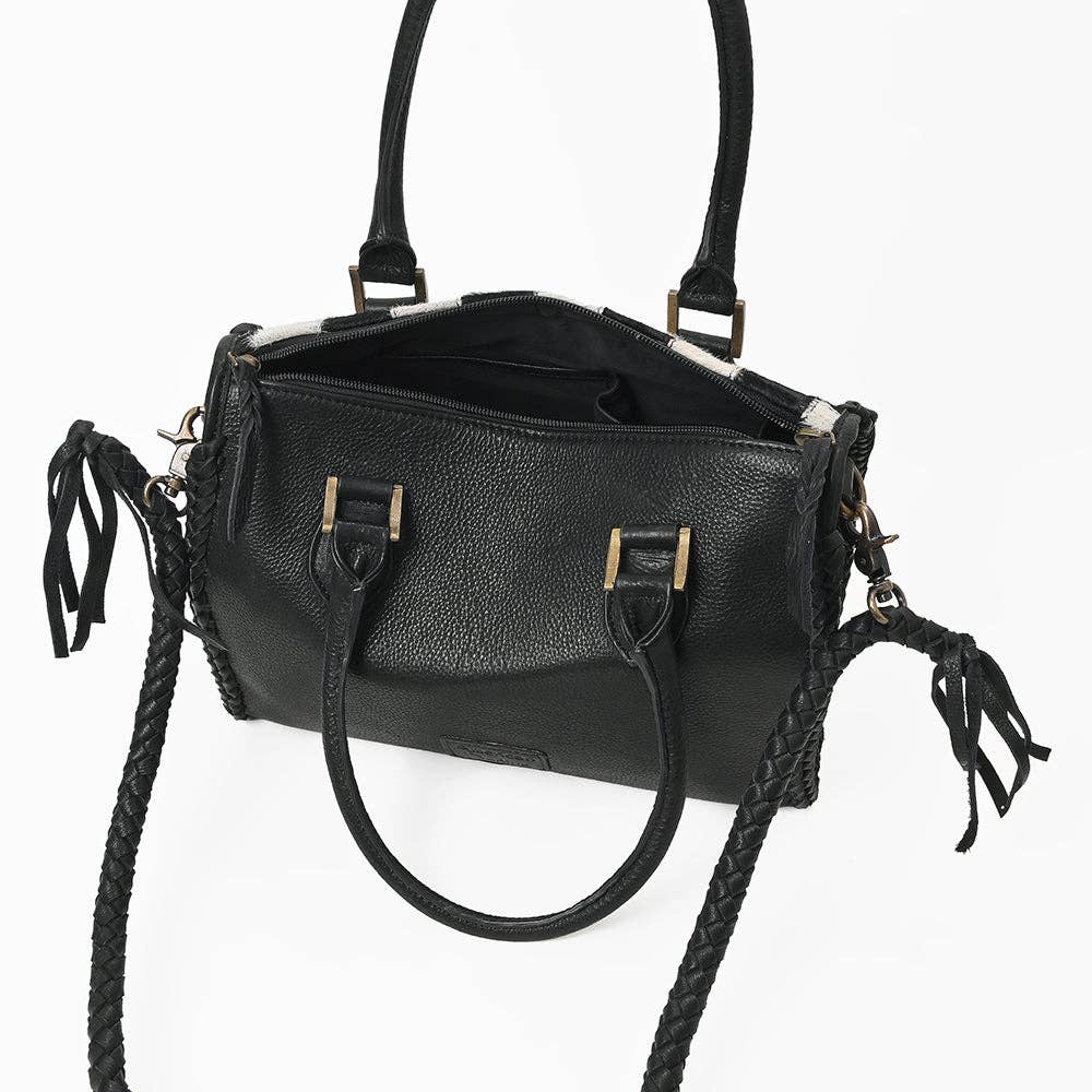 LS Western - Hair-On Hide Satchel Bag for Women Checkered Leather Handbag - ADBGM860B