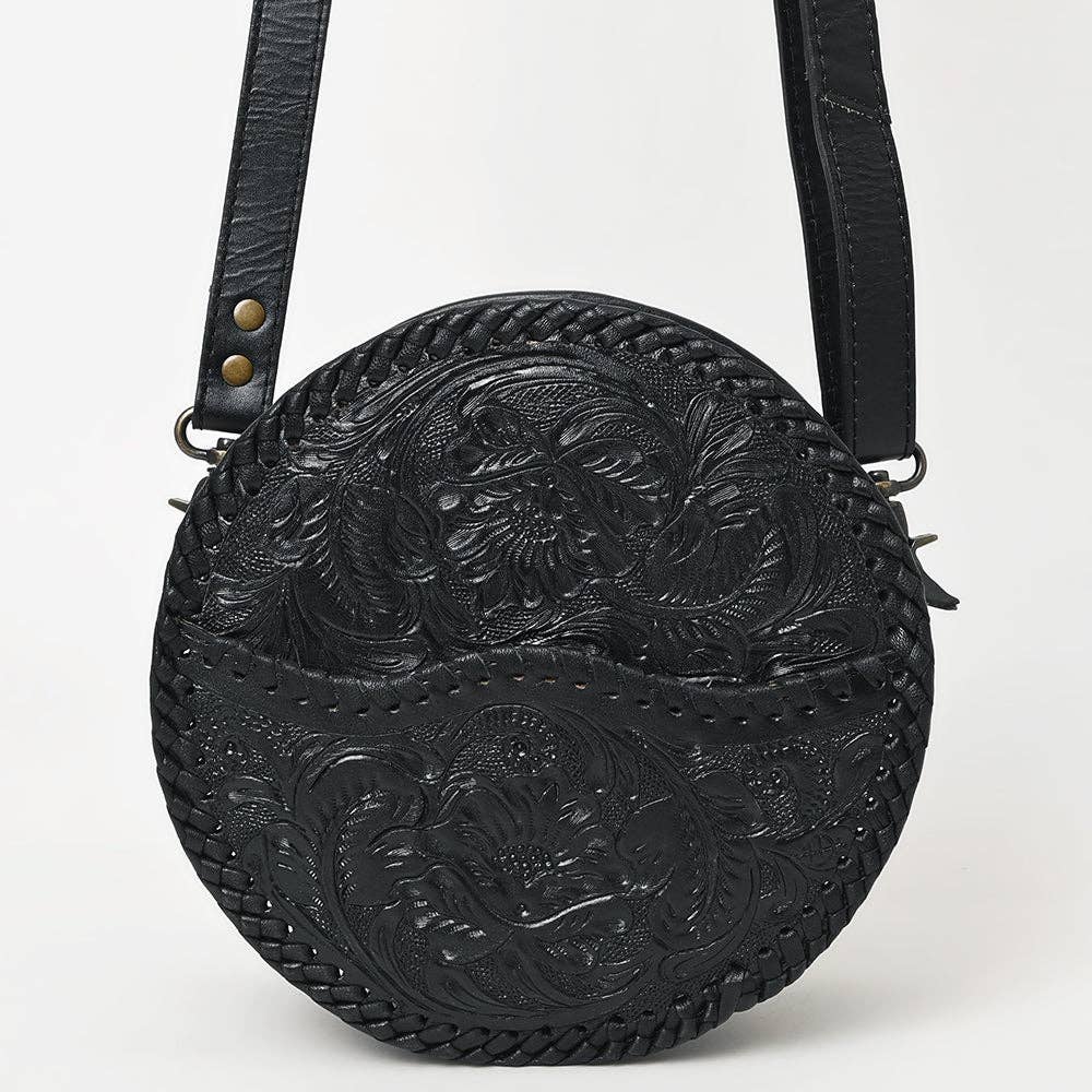 LS Western - ADBG1461 American Darling Western Leather Canteen Bag with Hand-Tooled Floral Detailing | Genuine Leather Crossbody - ADBG1461A