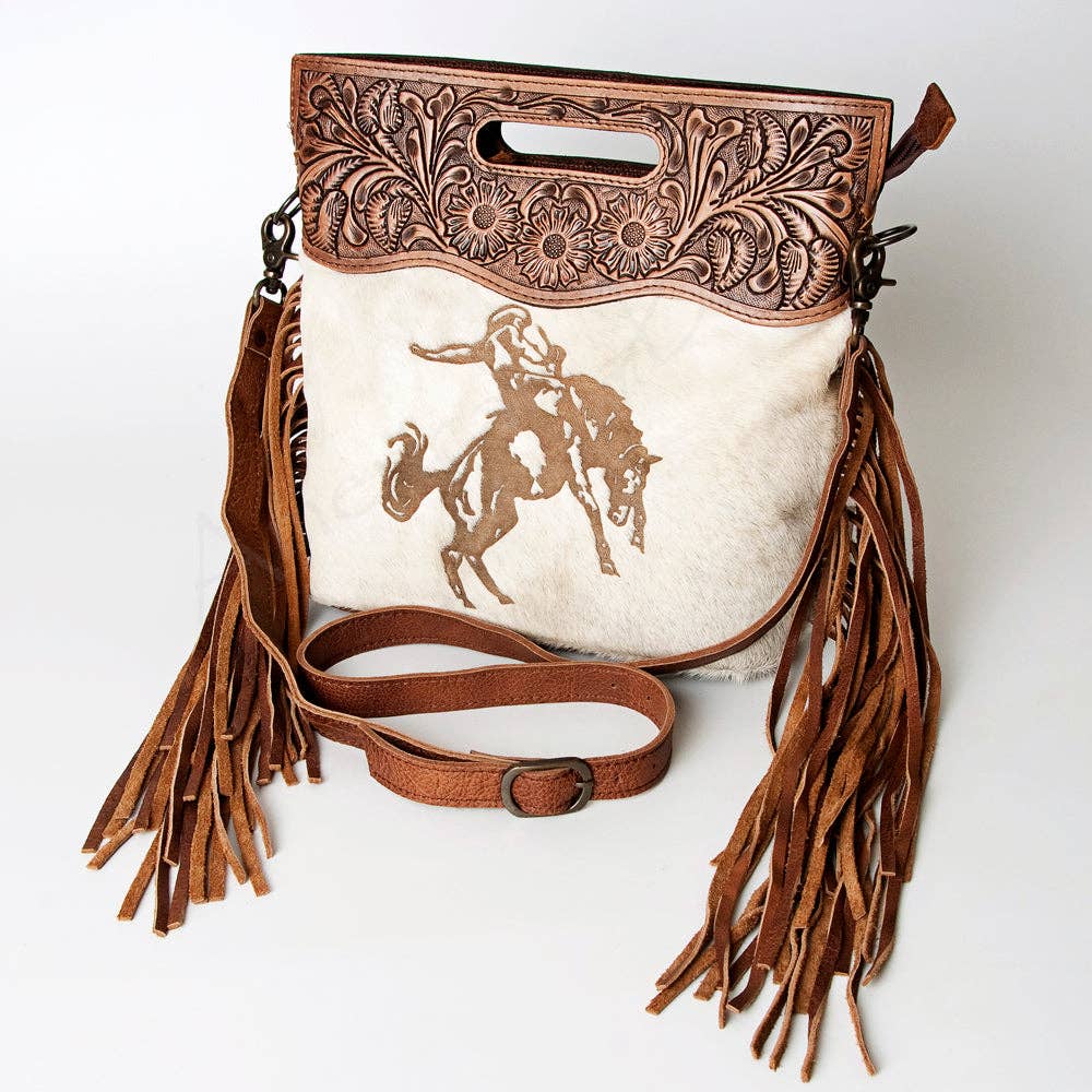 LS Western - LC-ADBGS146 Western Crossbody Bag - Tooled Leather & Hair-On Hide - ADBGS146AR