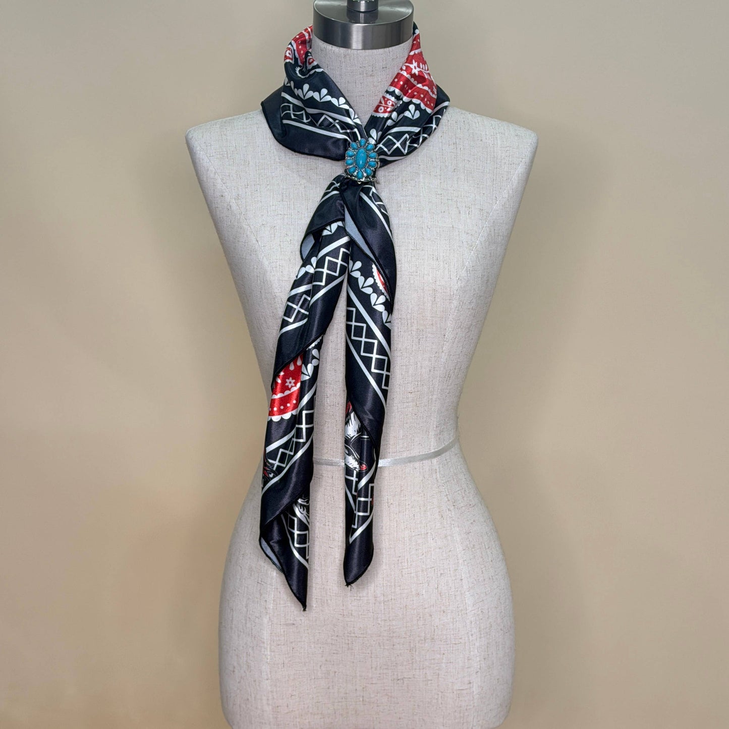 BANDANA HORSE PRINT SILK SCARF 36X36 - Black/Red