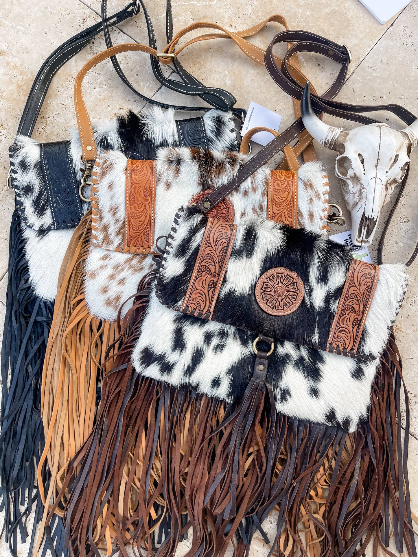 Boho Ranch Shop - THE REGINA CROSSBODY cowhide purse bag - BLACK LEATHER