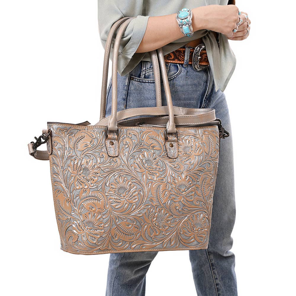 LS Western - ADBG1519 American Darling Western Genuine Leather Tote Bag with Hand-Tooled Detailing | Premium Everyday Carry - ADBG1519B