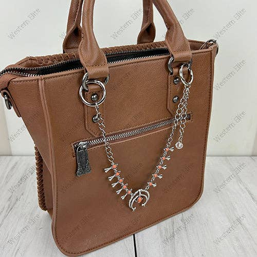 Western Elite Jewelry - PC260629-11           Silver metal chain with orange stone squash blossom adjustable Purse chain