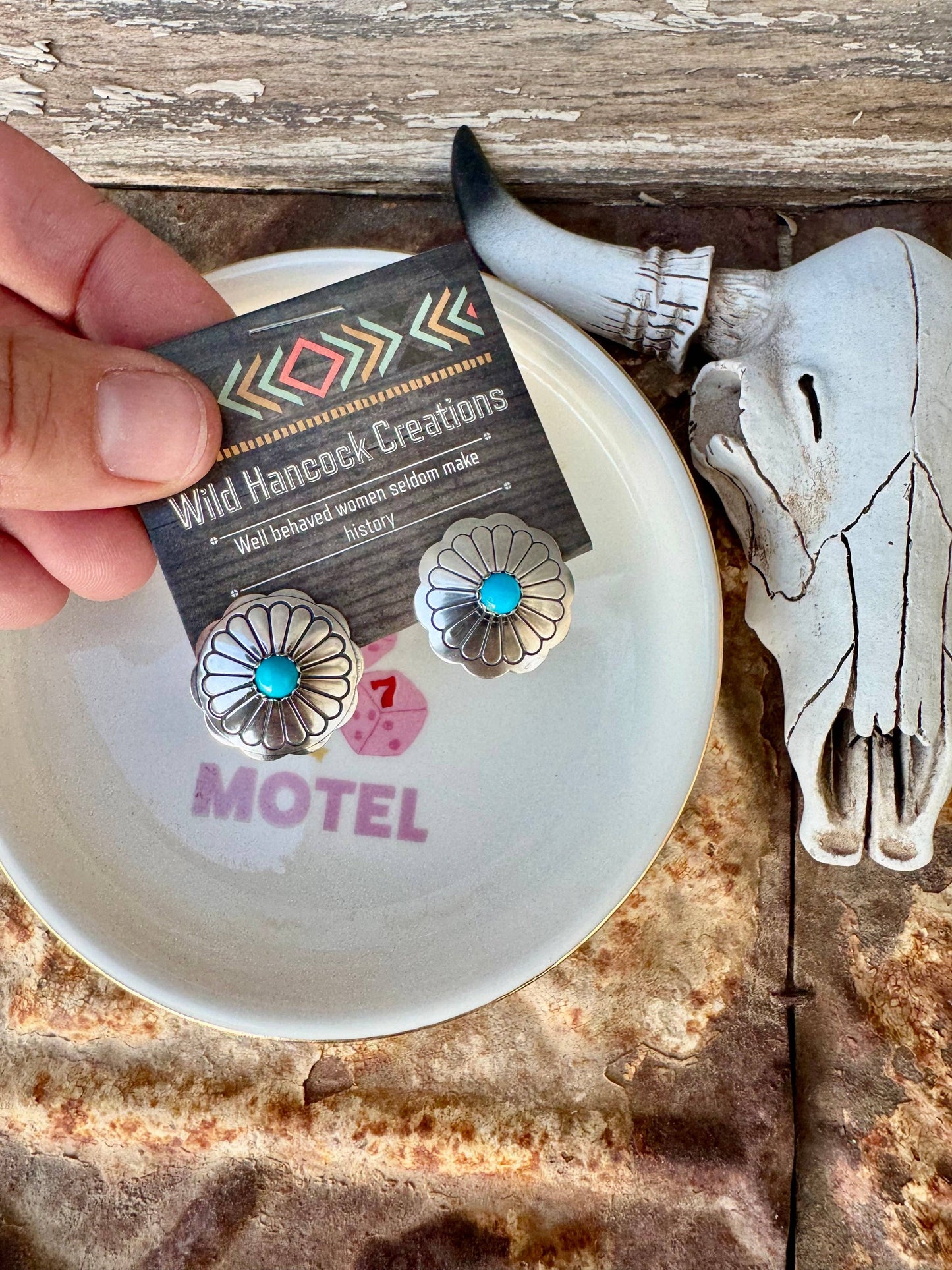 Wild Hancock Creations - Turquoise Concho Saucer Studs/Western Earrings/Boho