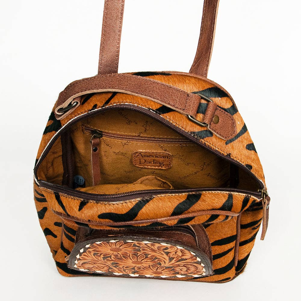 LS Western - ADBGS156 Printed Cowhide Leather Backpack with Tooled Floral Pocket - Western Wild Style - ADBGS156AF