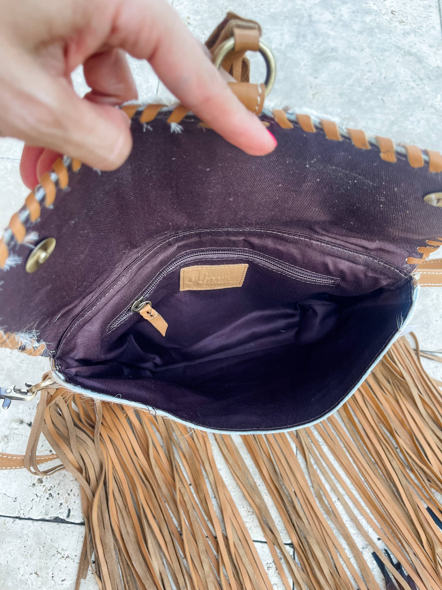 Boho Ranch Shop - THE REGINA CROSSBODY cowhide purse bag - BLACK LEATHER
