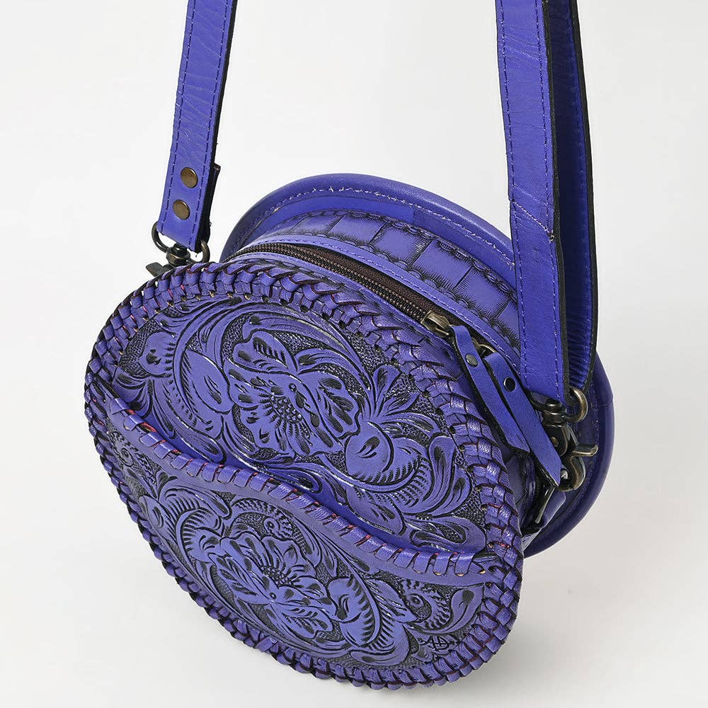 LS Western - ADBG1461 American Darling Western Leather Canteen Bag with Hand-Tooled Floral Detailing | Genuine Leather Crossbody - ADBG1461A
