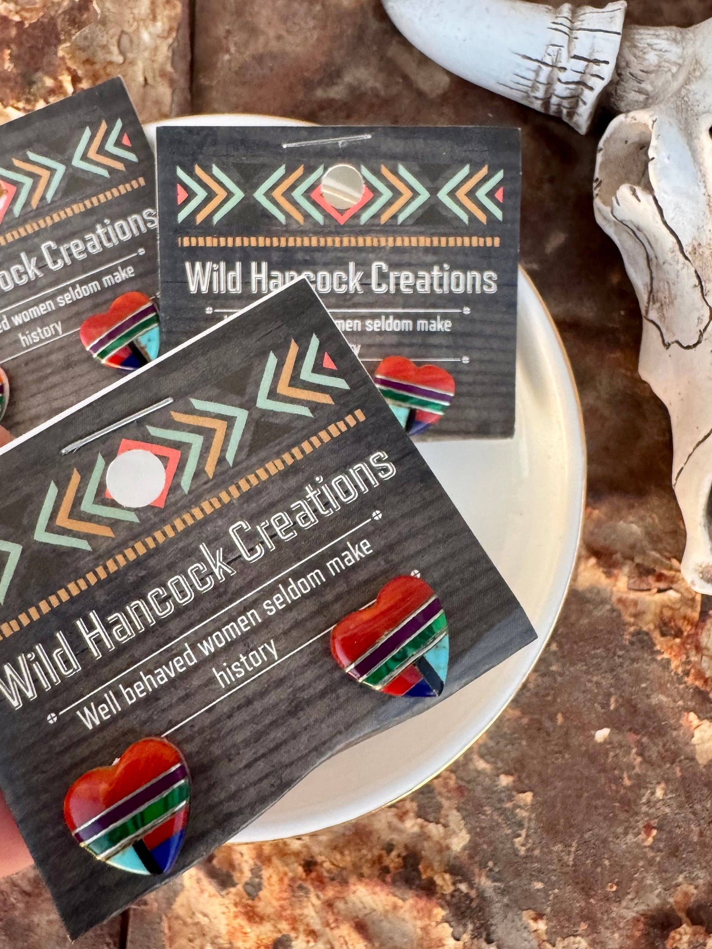 Wild Hancock Creations - Inlay Heart Stud Earrings/Southwestern Stud Earrings/Hearts