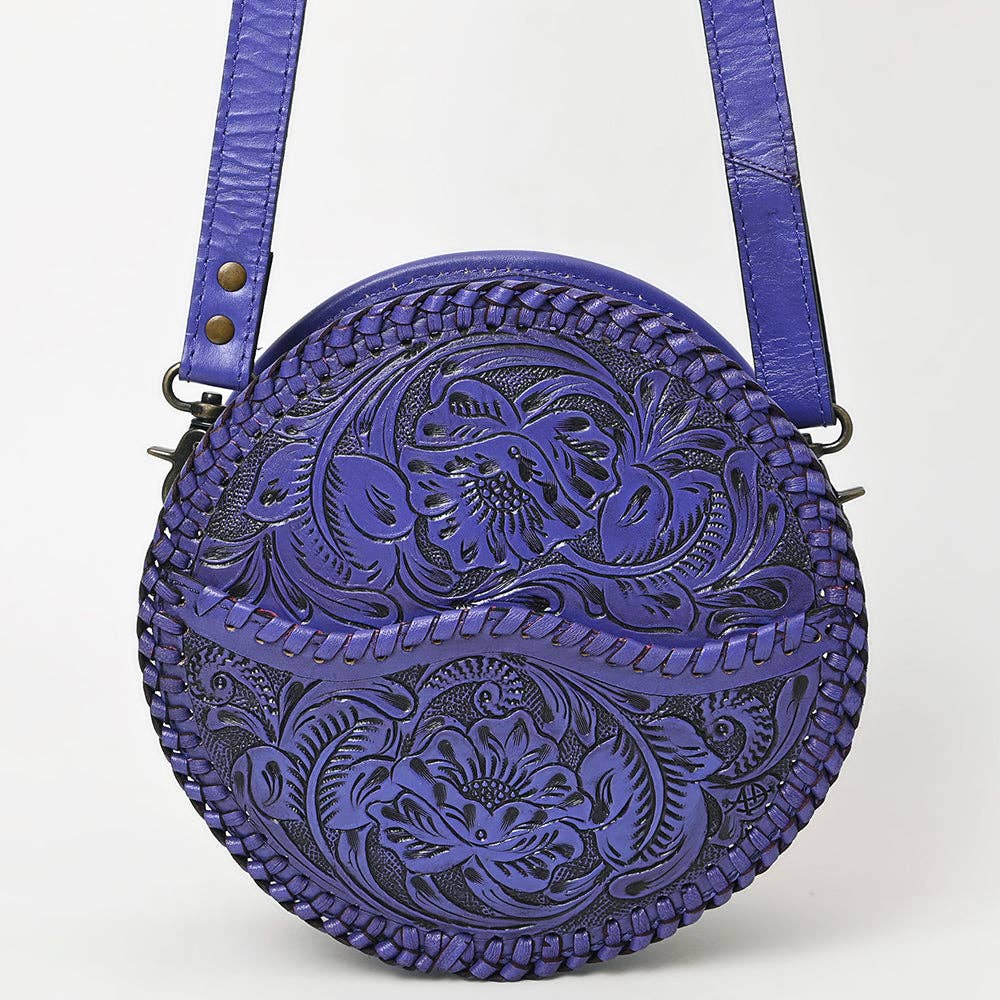 LS Western - ADBG1461 American Darling Western Leather Canteen Bag with Hand-Tooled Floral Detailing | Genuine Leather Crossbody - ADBG1461A