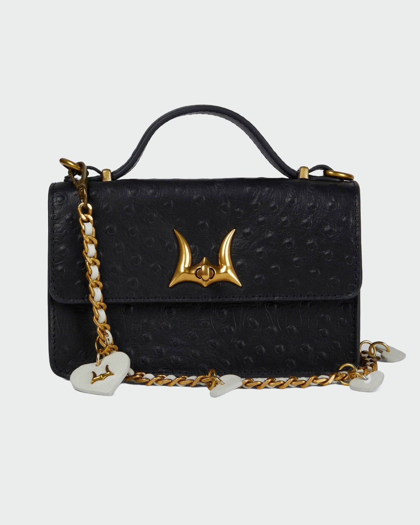 Myra Bag - Loyal West Heart Charm Chain In Black Calf Leather (2 In 1 Crossbody Chain) - Single