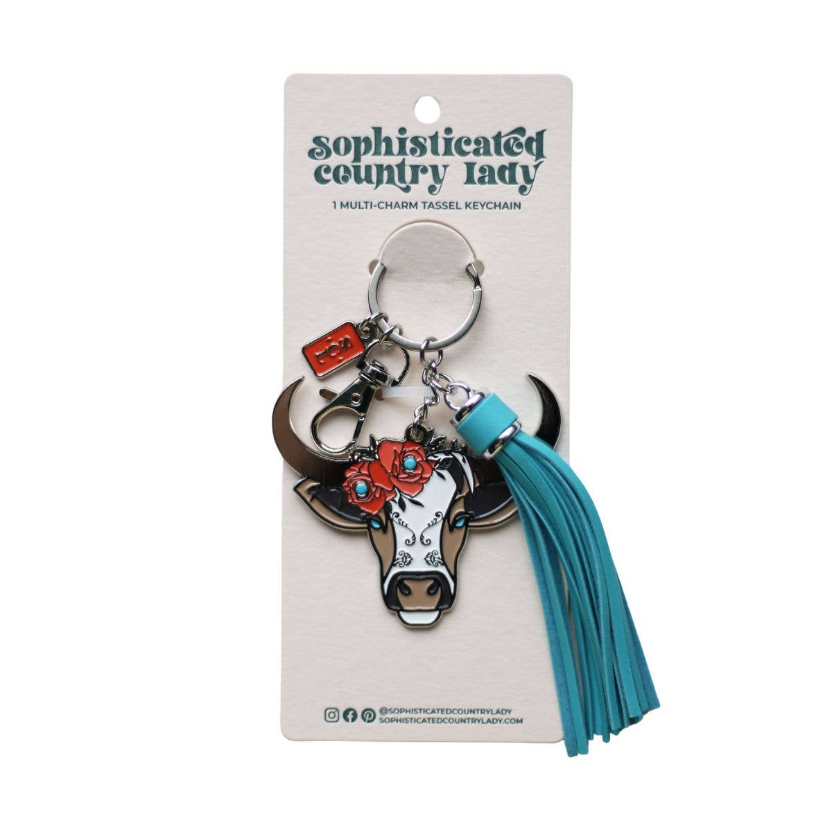 Sophisticated Country Lady - Rodeo Rosie Cow Enamel Keychain Bag Charm - Hanging Card