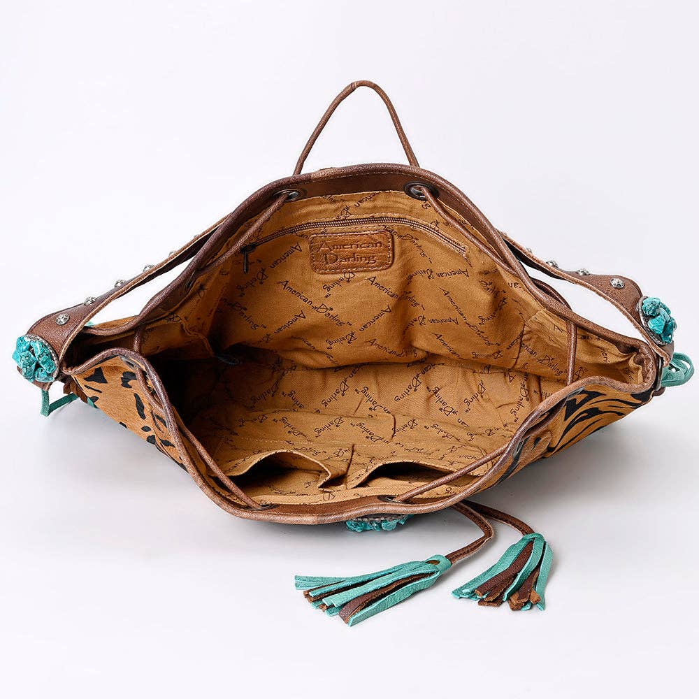 LS Western - ADBG989 American Darling Hair-On Cowhide Western Leather Hobo Bag with Fringes - ADBG989C