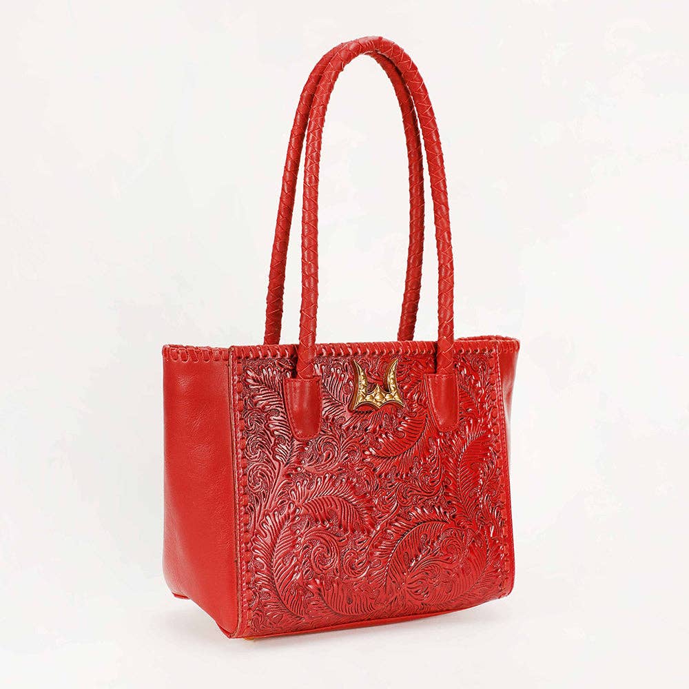 Myra Bag - Loyal West Drover Medium Bag Red - Red Handtooled Leather And Calfskin / Single